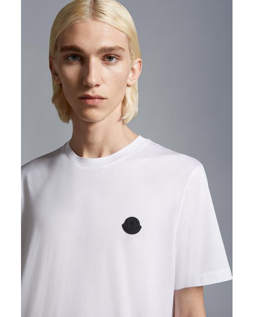 Moncler White Logo Detailed Crewneck T-Shirt for men