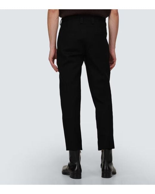 Jil Sander Black Slim-Fit Leather-Trim Wool Pants for men
