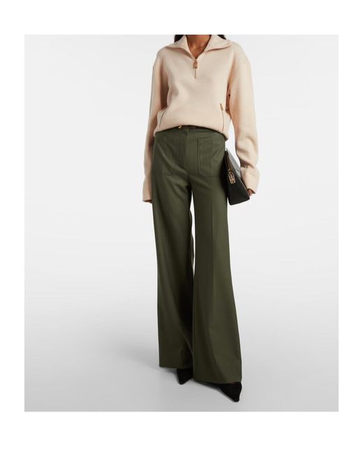 Victoria Beckham Natural Wool And Cashmere Half-Zip Sweater