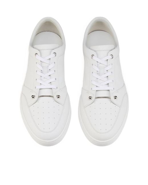 Christian Louboutin White Chambelisneak Embellished Perforated Leather Sneakers for men