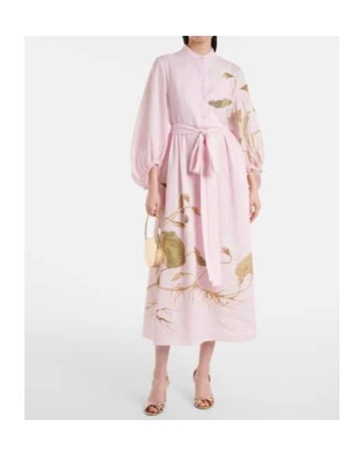 Erdem Pink Printed Linen Midi Dress