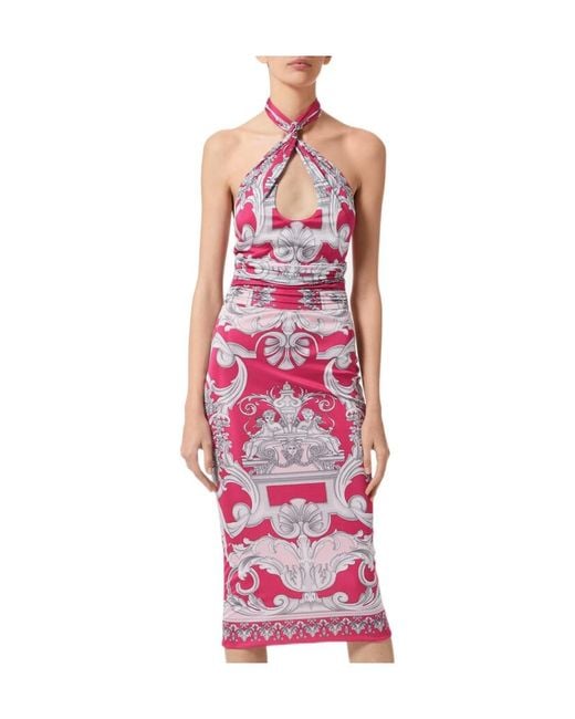 Versace Pink Baroque Pattern Cut-Out Sleeveless Dress