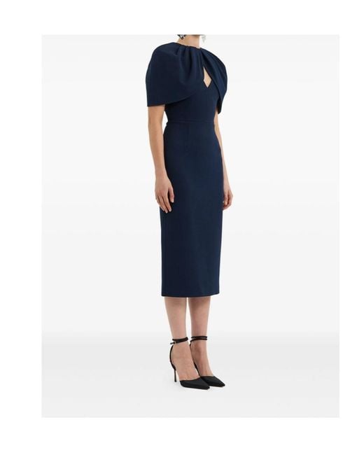 Rebecca Vallance Blue Petal-Sleeve Draped Midi Dress