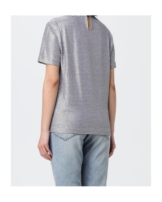 Brunello Cucinelli Gray Shiny Collar Detail T-shirt Multicolor