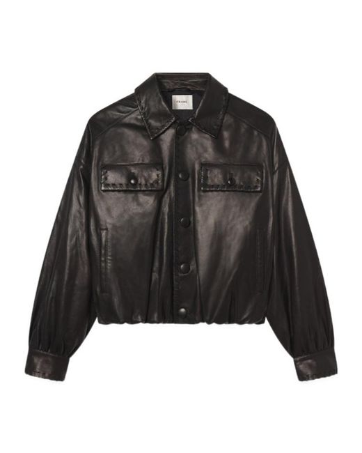 FRAME Black Button Leather Jacket