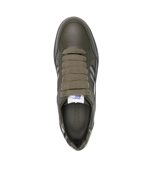 Burberry Green Check-Panel Sneakers for men