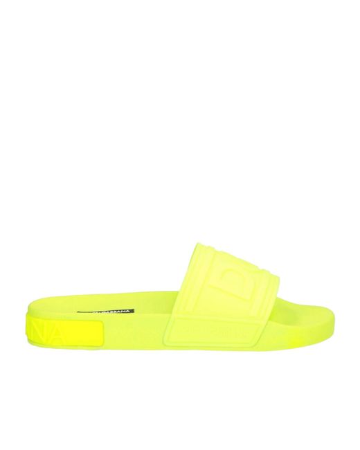 Dolce & Gabbana Yellow Minimalist Slide Sandals