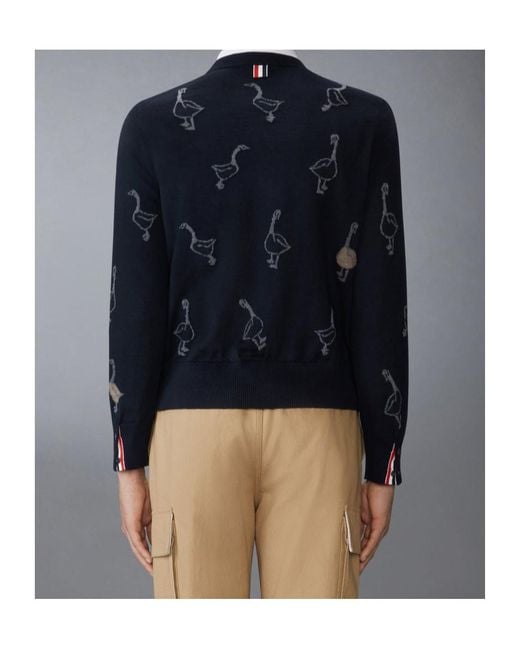 Thom Browne Blue Pattern-Intarsia Virgin Wool Sweater for men