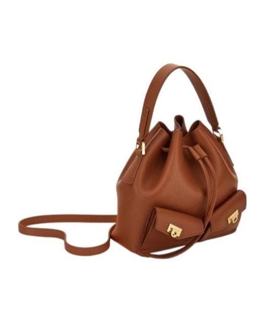 Ferragamo Brown Hug Multi-Pocket Bucket Bag