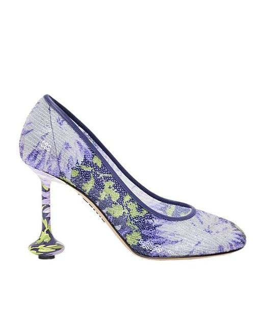 Loewe Blue Sequinned Floral Toy Pumps 90