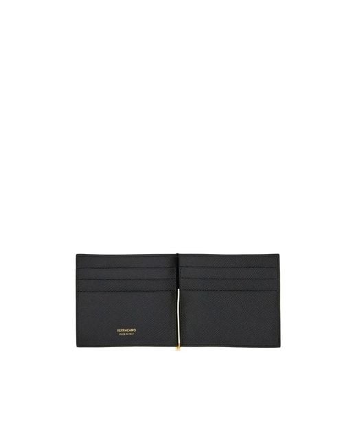Ferragamo Black Gancini-Plaque Leather Wallet for men