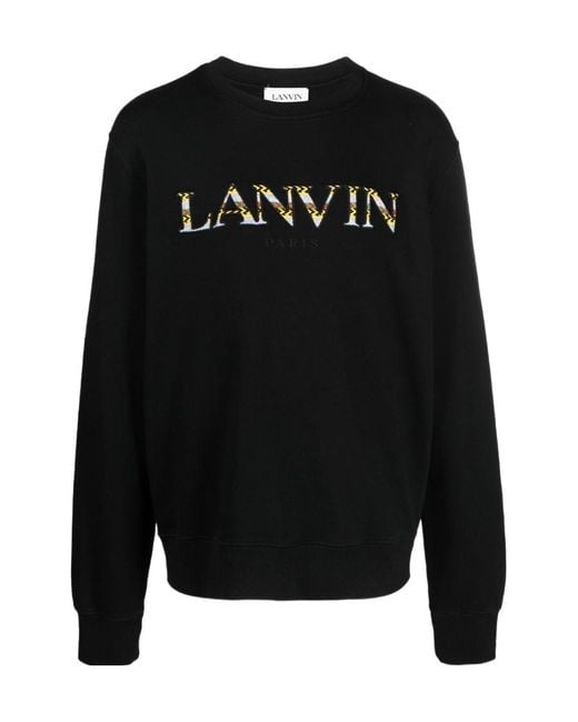 Lanvin Black Logo Embroidered Crewneck Sweatshirt for men