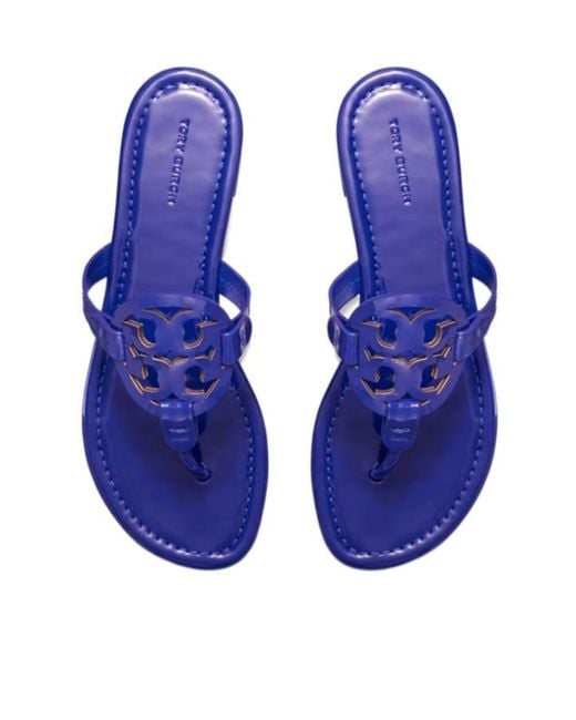 Tory Burch Blue Miller Double T Slides