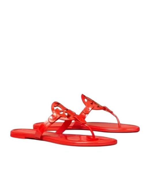 Tory Burch Red Round Toe Flip Flops