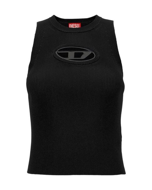 DIESEL Black Onerva-Top Logo Plaque Cut-Out Knitted Top
