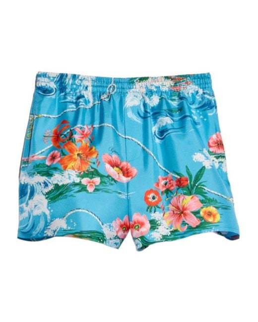 Gucci Blue Printed Elastic-Waist Shorts for men