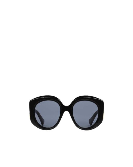 Gucci Blue Eyewear Logo-Plaque Round-Frame Sunglasses