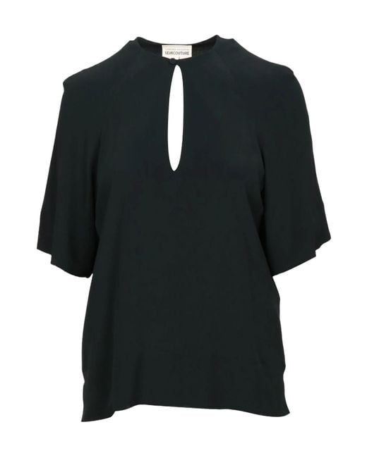Semicouture Black Keyhole-Neckline Top