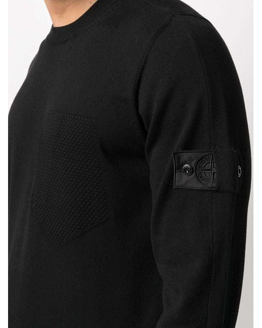 Stone Island Black Fine-Knit Logo-Patch Jumper for men