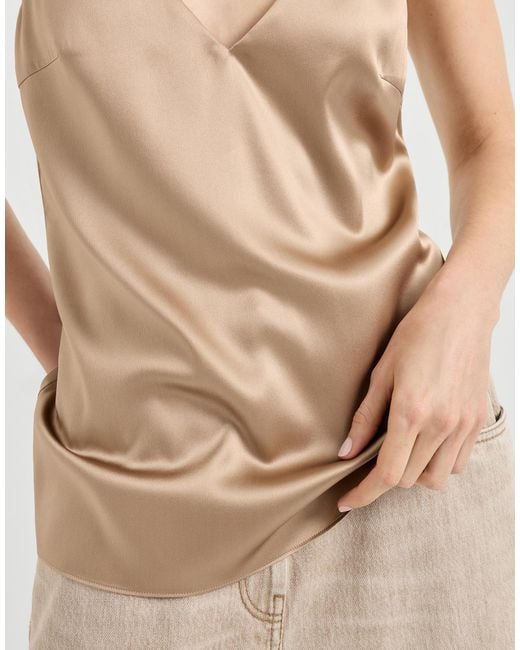 Brunello Cucinelli Natural V-Neck Sleeveless Top