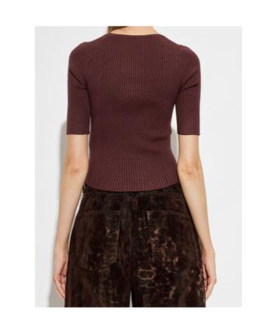 AllSaints Purple Square Neck Rib Knit Top