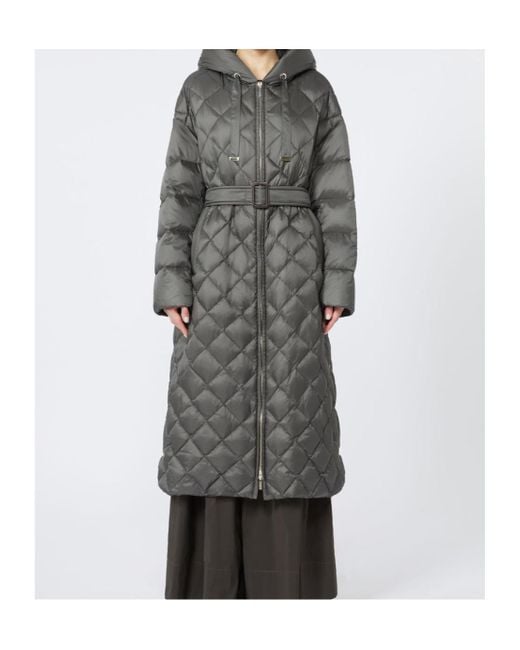 Max Mara Gray Long Quilted Down Jacket