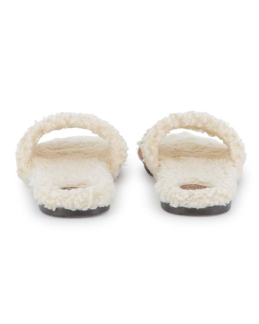 Chloé White Shearling-Effect Logo-Embroidered Sandals