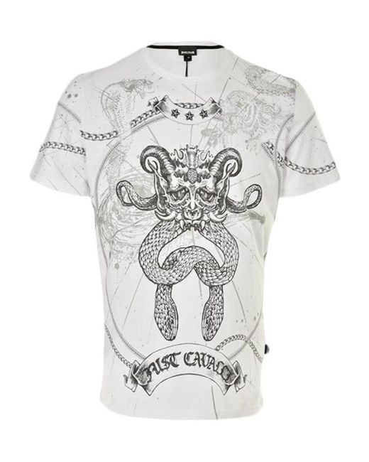 Just Cavalli White Printed Short-Sleeved T-Shirt for men