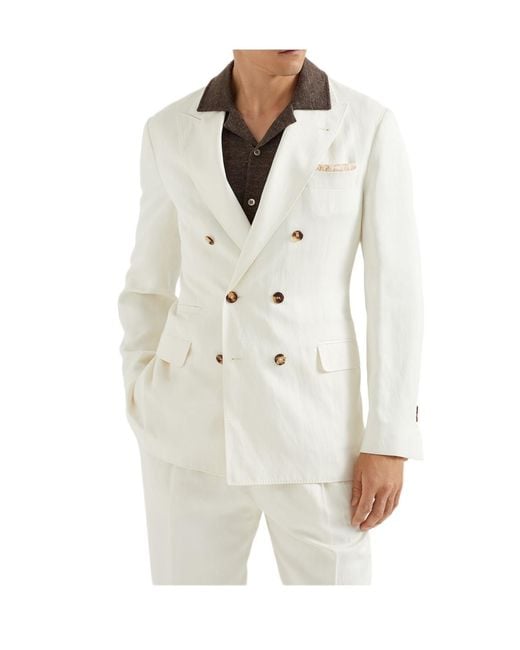 Brunello Cucinelli White Double Breasted Tailored Blazer for men