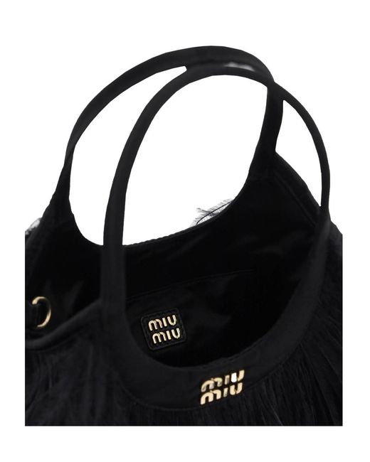 Miu Miu Black Feather Detail Shoulder Bag
