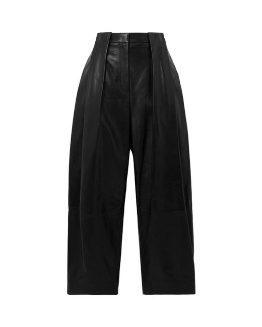Balmain Black Pleated Wide-Leg Quarter Pants