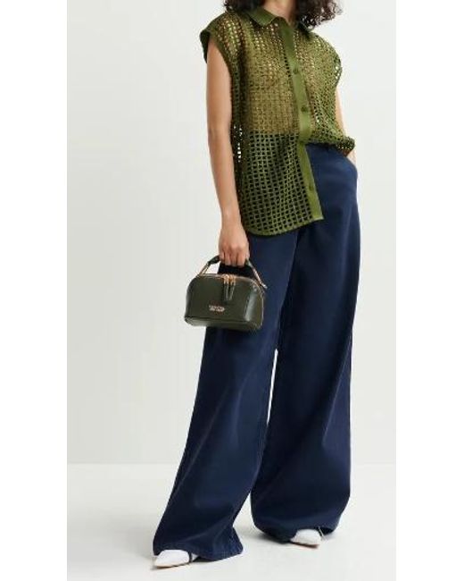 Essentiel Antwerp Green Mesh Sleeveless Shirt With Bead Embellishments