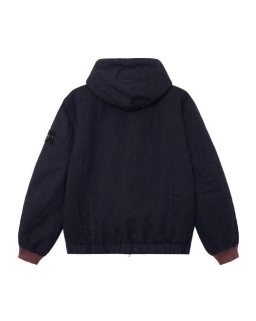 Stone Island Blue Padded Hooded Jacket With Anti-Drop for men