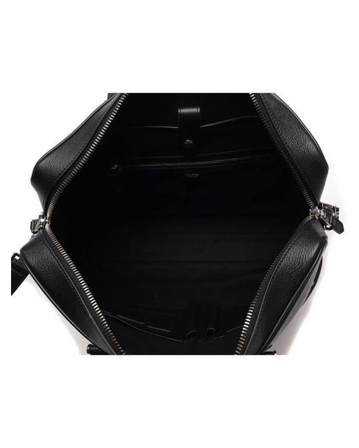 Tom Ford Black Logo Embossed Zipped Messenger Bag for men