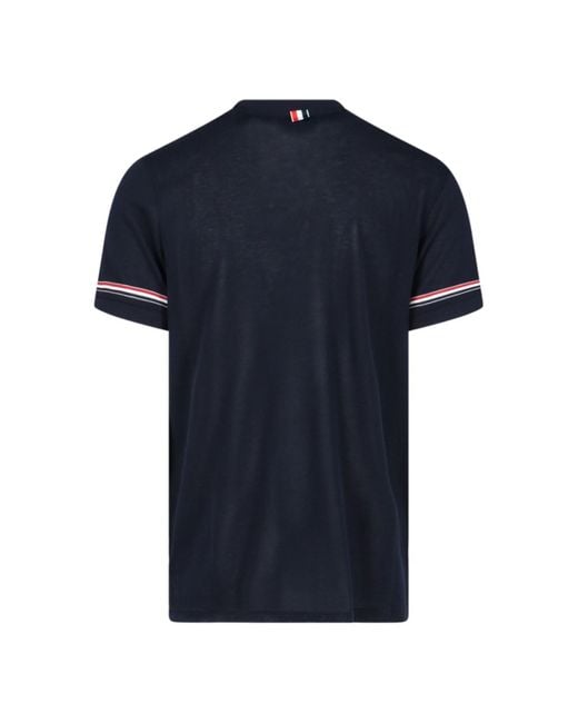 Thom Browne Blue Stripe Detailed Crewneck T-Shirt for men