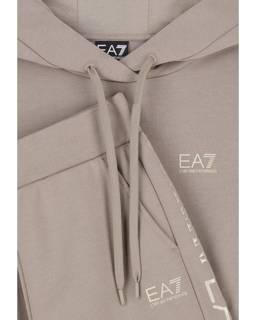 EA7 Gray Cotton Suit Tracksuit With A Hood And Logo Tape Tracksuit
