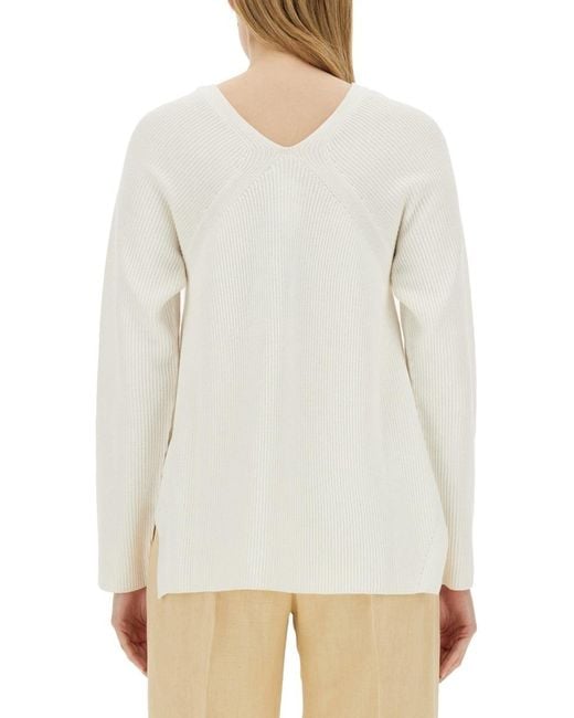 Fabiana Filippi White U-Neck Long-Sleeved Ribbed Jumper