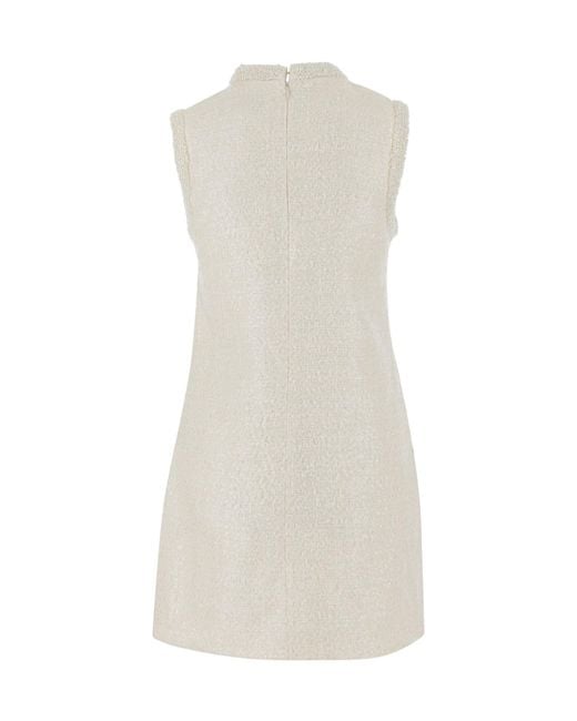 Self-Portrait White Boucle Embellished Trim Mini Dress