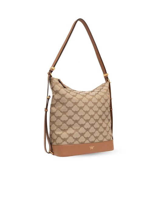 MCM White Himmel Monogram Jacquard Hobo Bag