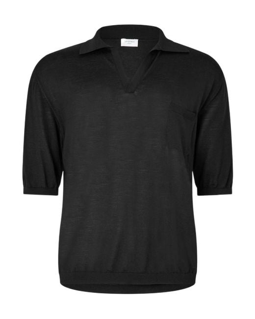 Saint Laurent Black Saint Open Knit Polo Sn52 for men