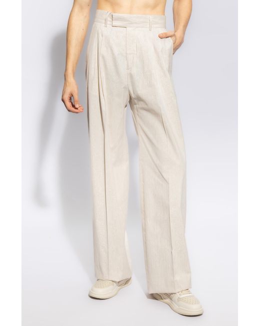 Amiri White Pleat Front High-Waist Wide-Leg Trousers for men