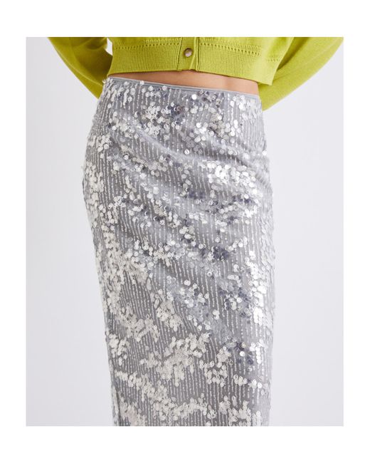 Marella Gray Sequinned Midi Skirt