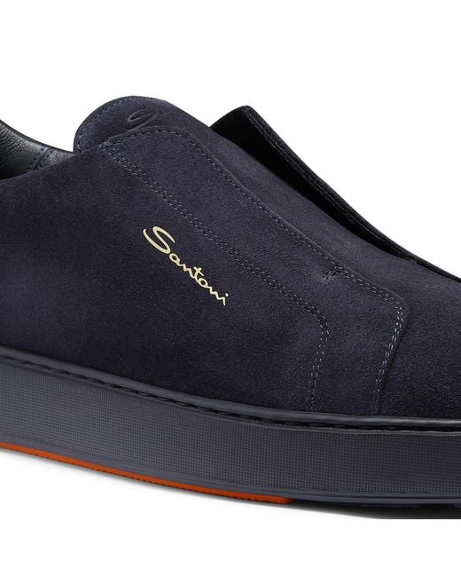 Santoni Blue Round-Toe Slip-On Sneakers for men