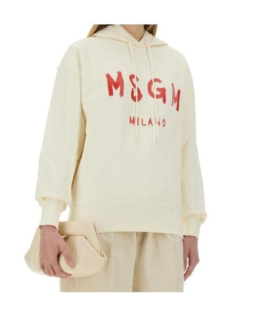 MSGM White Brushed Logo Hooded Sweatshirt