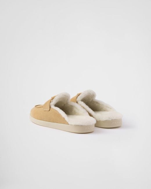Prada Multicolor Triangle-Logo Round-Toe Mules