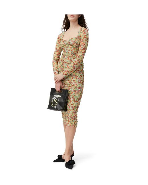 Ganni White Printed Mesh Midi Dress
