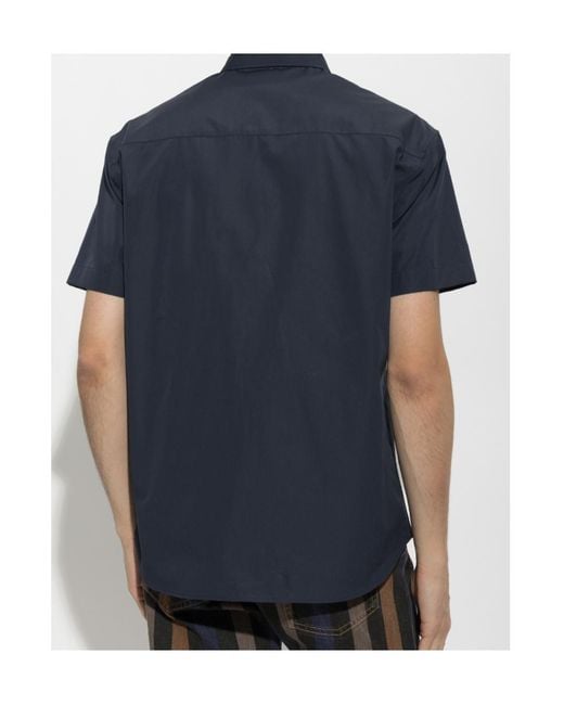 Versace Blue Medusa-Embroidered Patch-Pocket Shirt for men