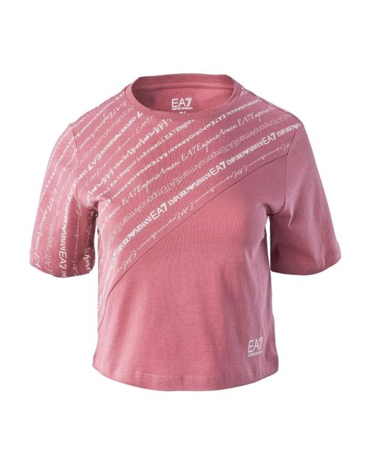 EA7 Pink T-Shirt With Round Neck And Short Sleeves