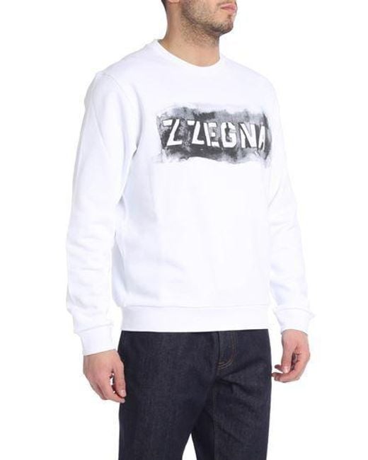 Zegna White Logo Printed Long-Sleeved Sweater for men