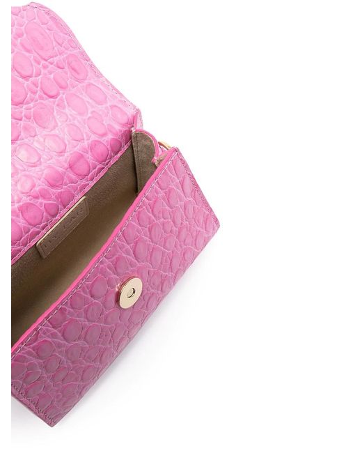 By Far Pink Imitation Crocodile Embossed Mini Handbag